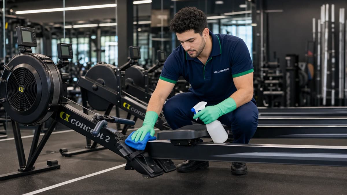 Gym cleaning team sanitizing equipment - Pro Clean Corp Sydney NSW