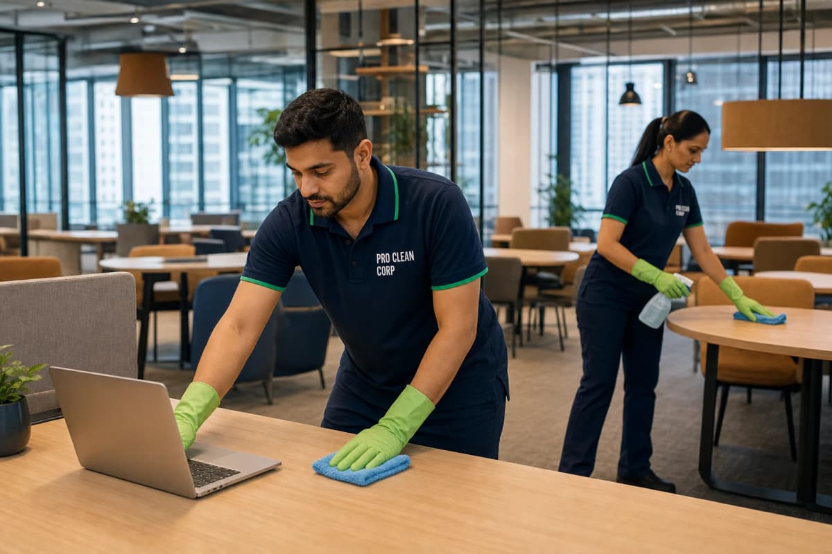 Office cleaning team in action - Professional commercial cleaners Sydney NSW