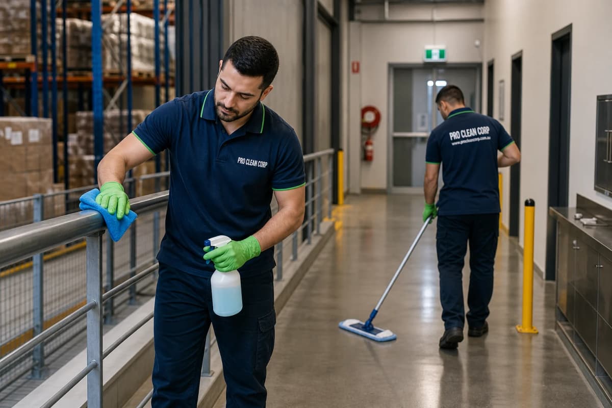 Warehouse cleaning team with industrial equipment - Pro Clean Corp Sydney NSW